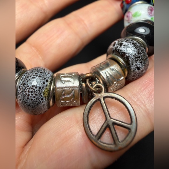European-Style Assorted Bead Charm Bracelet with Peace Sign - Picture 2 of 10